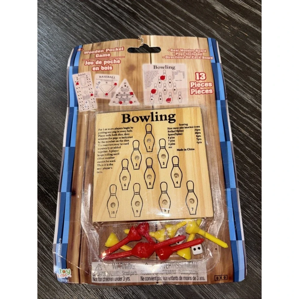 13‎ Piece Bowling Wooden Pocket Game 6 X 9